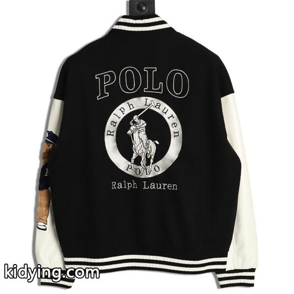 ブラック × ホワイト 刺繍 ベースボールジャケット ポロラルフローレン POLO RALPH LAUREN コピー 秋冬復古デザイン 高品質-4