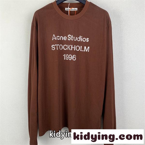 マルチカラー ブルー ロングスリーブTシャツ Acne Studios アクネ ストゥディオズ コピー フロントロゴプリント 丸首 リラックスフィット-2