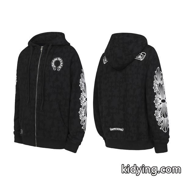 クロムハーツ コピー Chrome Hearts パーカー 売れ筋 ブラック 総柄 × フラワーモチーフ 存在感デザイン 2025秋冬コーデ-0