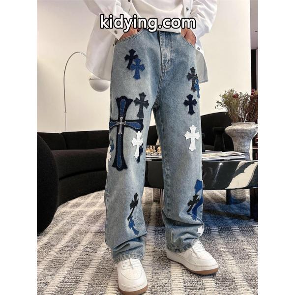 2025秋冬限定 ブラック ブルー ホワイト クロス刺繍デザイン Chrome Hearts クロムハーツ 偽物 デニムパンツ-6