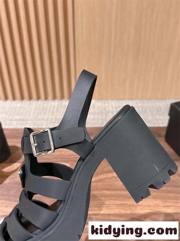 Prada 26ss プラダサンダルコピー 編み上げデザインのローマ厚底サンダル黒色上質9㎝高さ-6