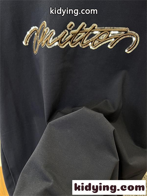 ネイビー 半袖Tシャツ Louis Vuitton 立体Vuittonロゴ ルイヴィトン コピー 光沢刺繍風 クルーネック メンズカジュアルトップス-5