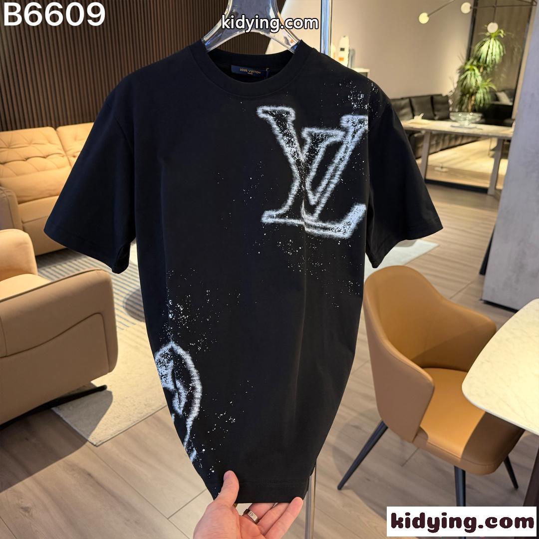 メンズ ルイヴィトン コピー 半袖 LouisVuitton スプレー加工 フラワーモチーフ ブラック ホワイト モダン カジュアル-7