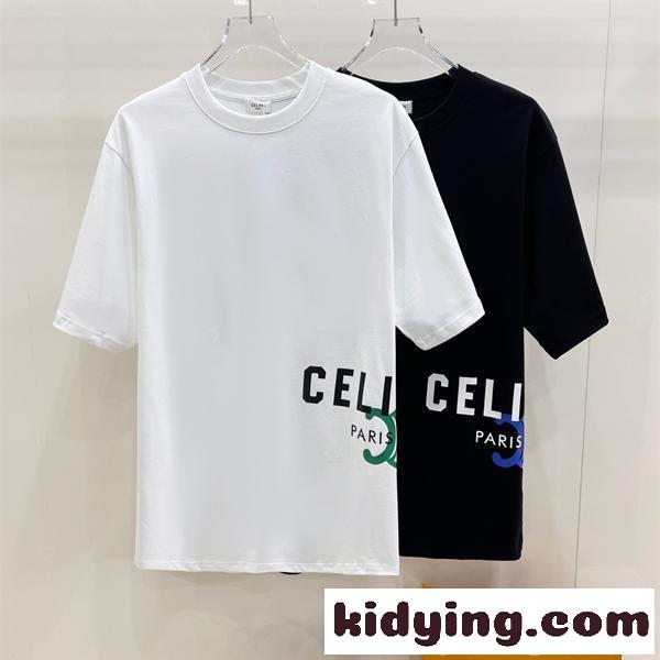 新着 ホワイト ロゴプリント CELINE セリーヌ コピー シンプル 軽やか 半袖Tシャツ-0