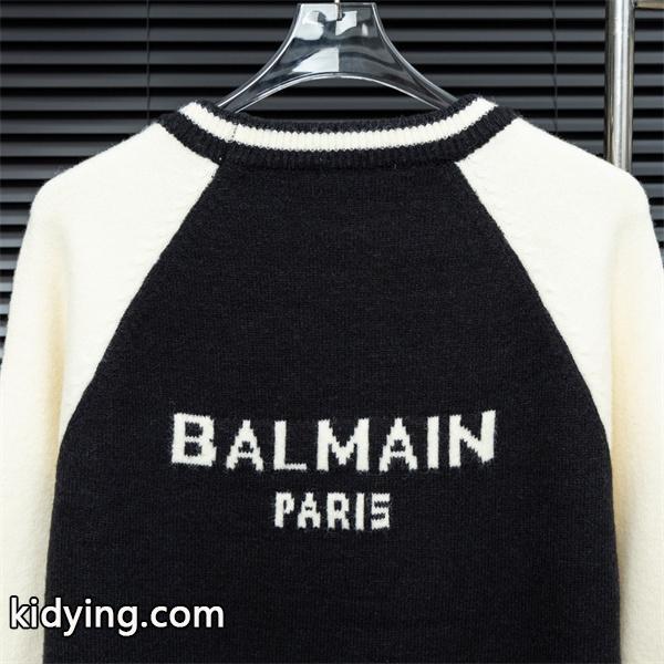 BALMAIN 偽物 秋冬日常 ユニセックス ブラック × ホワイト ベースボール風 ニットセーター バルマン-7