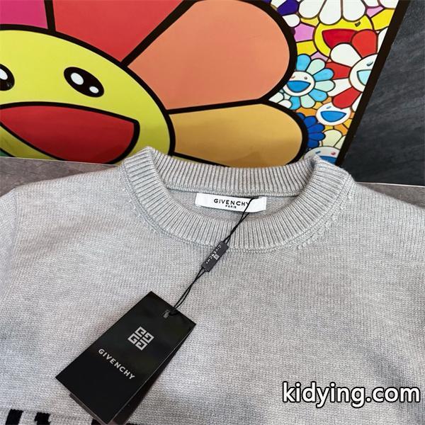 ライトグレー GIVENCHY コピー 秋冬柔らかで上品な 人気 ブラックロゴ 円领 ニット ジバンシー-1