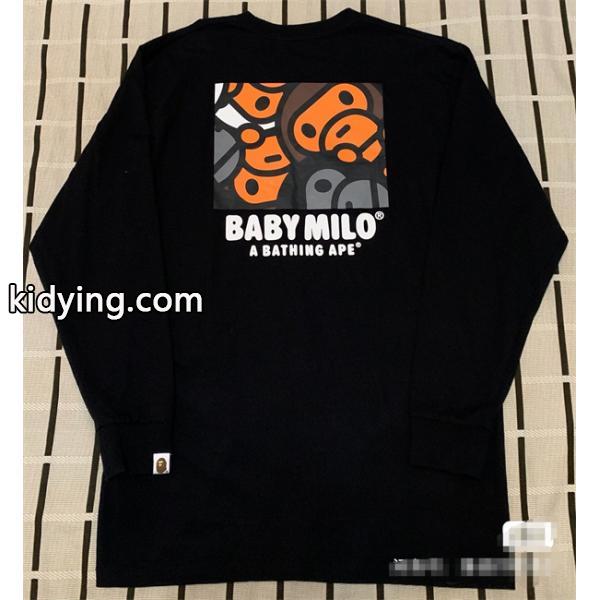 ホワイト × ブラック プリント 長袖 T シャツ ベイプ BAPE コピー 秋冬ストリート可愛らしい-2