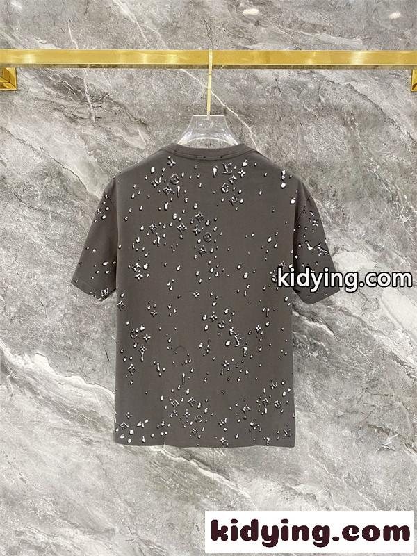 グレー 半袖Tシャツ Louis Vuitton メタリックモノグラム ルイヴィトン コピー しずく柄プリント クルーネック 総柄デザイン-7