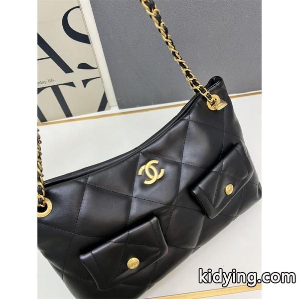ブラックレザー ダブルポケット CHANEL シャネル ショルダーバッグ コピー レディース ユーティリティ-3