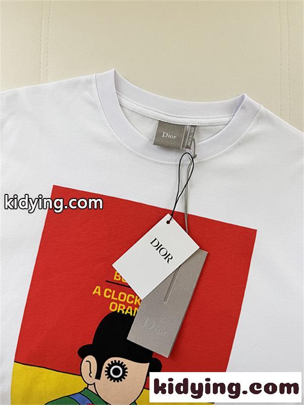 ホワイト 半袖Tシャツ Dior アートグラフィックプリント ディオール コピー カラーブロック クルーネック メンズカジュアル-6