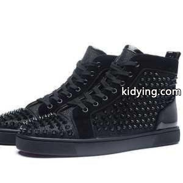 完売品!Christian Louboutinクリスチャンルブタン激安通販LOUIS SPIKES FLAT 1101083-3047-1718AWスニーカー ハイカットシューズ 靴 ブラック-0