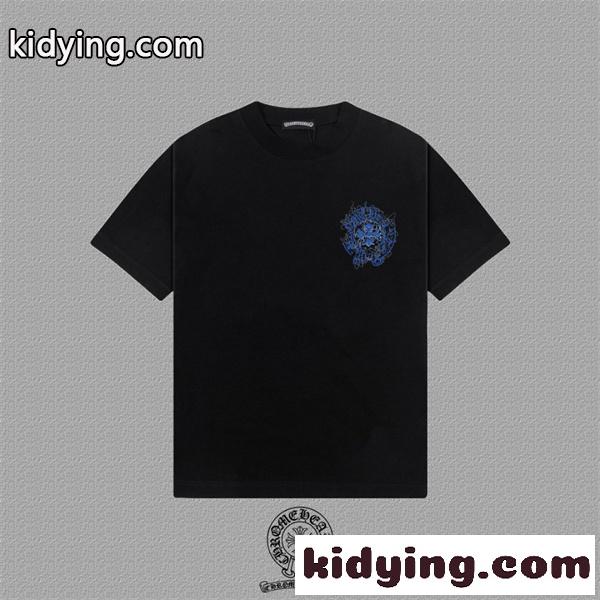 ウォッシュグレー 半袖Tシャツ Chrome Hearts 胸元ロゴプリント クロムハーツ コピー ヴィンテージ加工 クルーネック-1