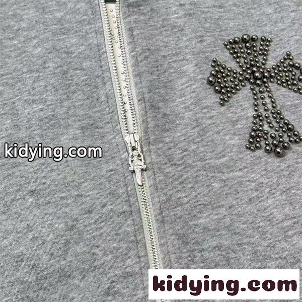 CHROME HEARTS クロムハーツ 偽物 パーカー ジップパーカー スウェット フーディー 数量限定 グレー-4