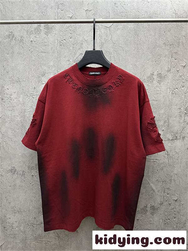 グリーン 半袖Tシャツ Chrome Hearts クロムハーツ コピー ネックゴシックロゴ ウォッシュグラデーション クロスワッペン風 ゆったりシルエット-5