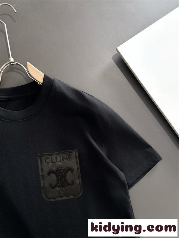 CELINE セリーヌ コピー 人気 ホワイト ゴールド 刺繍 上品 シンプル エレガント 半袖Tシャツ-2