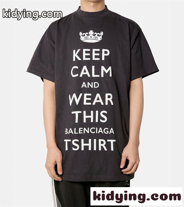 Balenciaga コピー バレンシアガ 26FW 半袖Tシャツ クラウンロゴ 縦配置プリント クラック加工 グラフィックデザイン オーバーサイズ モード系-1