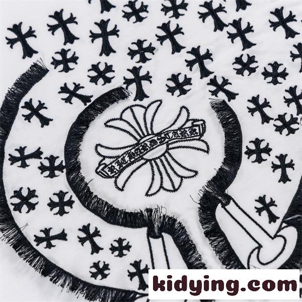 ブラック 半袖カットソー Chrome Hearts クロムハーツ コピー バックビッグクロス マルチカラー刺繍調 クルーネック ストリートトップス-3