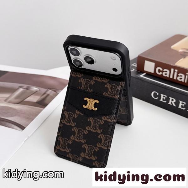 2026新作 CELINE 激安 セリーヌ スマホケース トリオンフ柄 カード収納 スタンド機能付き メタルロゴ 多機能 携帯ケース 人気アイテム-4