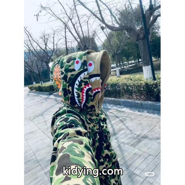 BAPE コピー 秋冬 復古 定番 グレー カモフラージュ シャーク 連帽 ジップアップ ベイプ-3