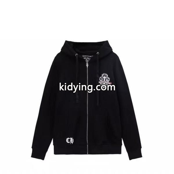 クロムハーツ 偽物 ジップパーカー 魅惑 印象的 クロスハート ロゴデザイン ブラック CHROME HEARTS-0