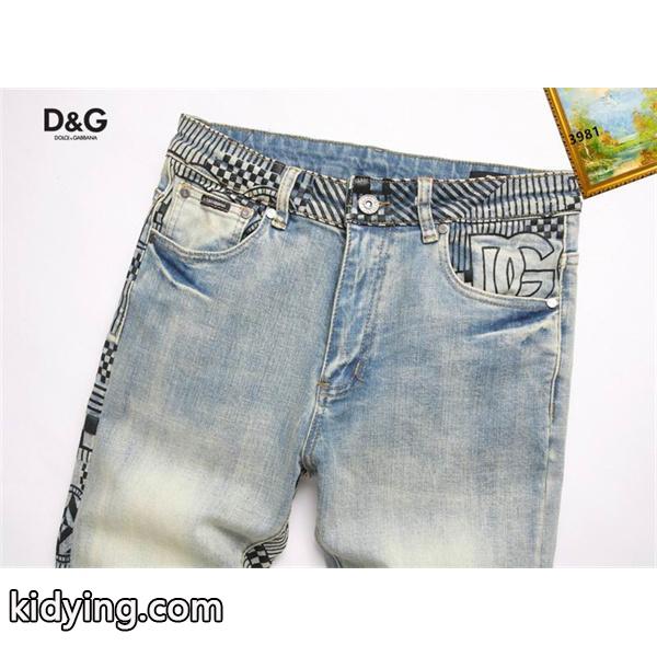 ドルチェ & ガッバーナ DOLCE & GABBANA コピー 秋冬 お洒落 ライトブルー チェッカーボード腰頭 デニムパンツ-4