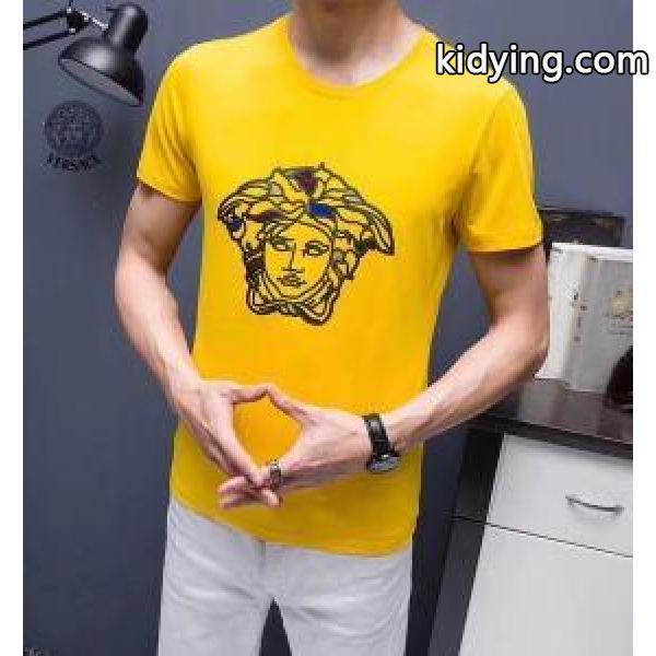 品質保証豊富なVERSACEヴェルサーチ激安爆買い得価ロゴ付きメンズクルーネックtシャツ-2