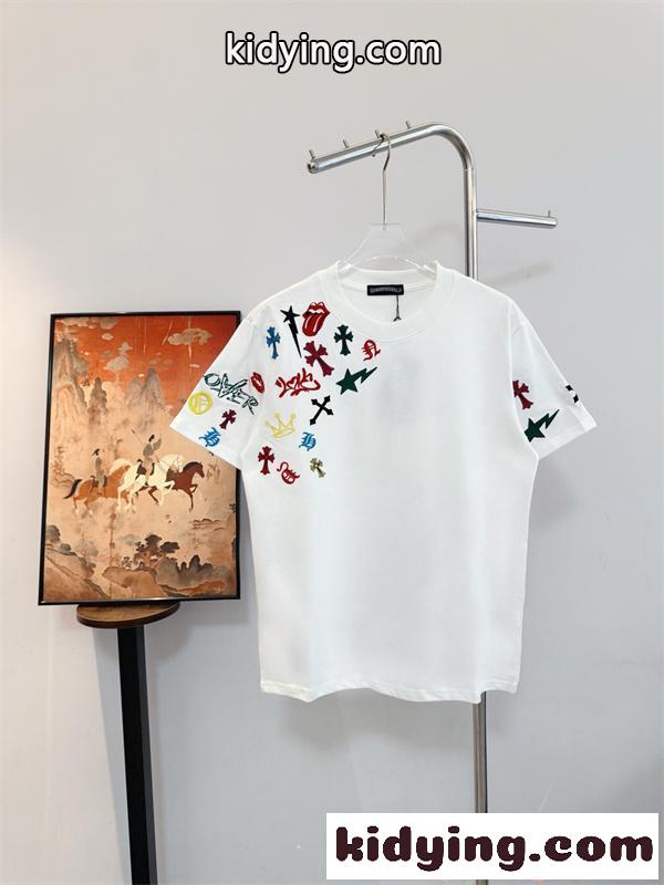 クロムハーツ コピー Tシャツ 多彩刺繍 ブラック 星 十字架 Chrome Hearts カジュアル 日常-2