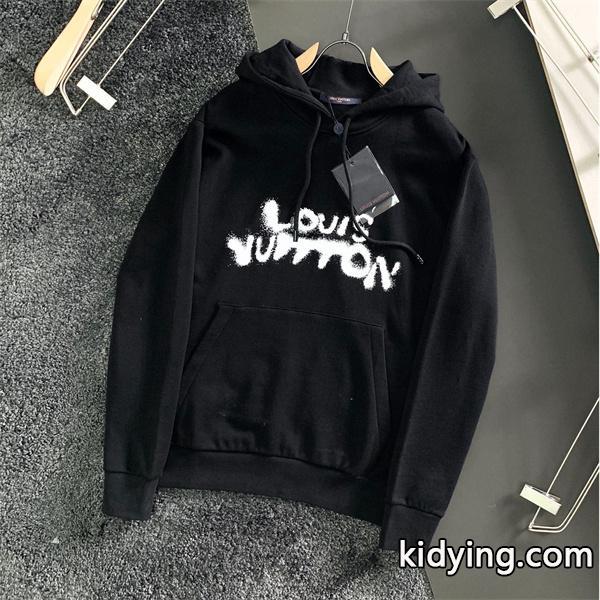 LOUIS VUITTON 偽物 フーディー クール モード ブラック ロゴデザイン パーカー ルイヴィトン-0