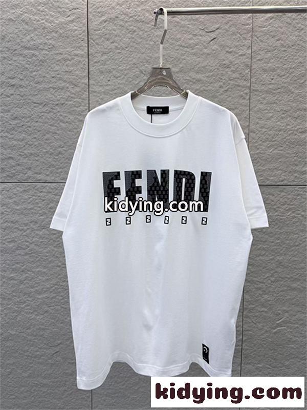ディープグリーン 半袖Tシャツ FENDI フェンディ コピー ビッグロゴプリント FFミニパターン クルーネック ゆったりトップス-6