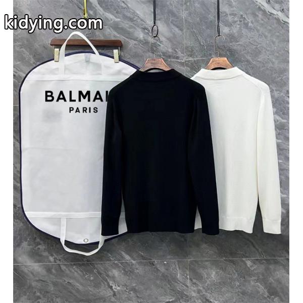 BALMAIN コピー 秋冬ストリート個性 トレンディ ブラック × ホワイト 半高领 アートロゴ ニットセーター バルマン-7