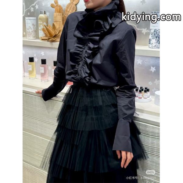 高級感溢れる フリルデザイン DIOR ディオール コピー シャツ ブラック お洒落コーデ-1