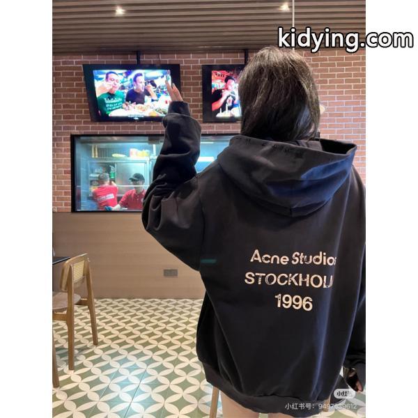 アクネ ストゥディオズ Acne Studios ブラック ロゴプリント パーカー コピー 秋冬 ミニマル ストリートな 定番アイテム-1