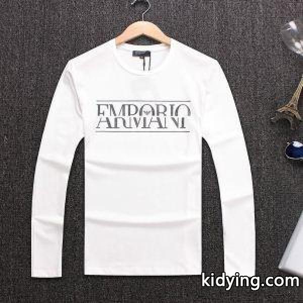 アルマーニ コピー 通販着心地良いコットン長袖tシャツ人気定番2018生地伸縮性オシャレシルエットカッコイイシャツ秋冬-1