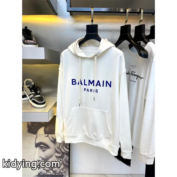 BALMAIN 偽物 秋冬 ストリートシャープ トレンディ ホワイト 連帽 大字母プリント スウェット バルマン-1