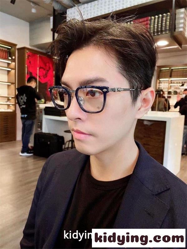 クロムハーツ Chrome Hearts OVERPOKED コピー メガネ フレーム メンズ レディース スクエア ブラック メタルテンプル シルバー装飾 高級アイウェア-1