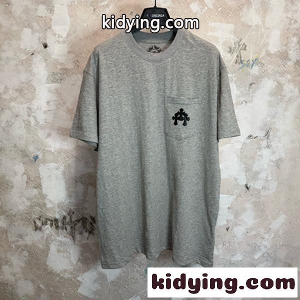 2026新作 CHROME HEARTS コピー クロムハーツ ポケットロゴ 半袖Tシャツ メンズ クルーネック グレー ミニマル ストリート カジュアル-0