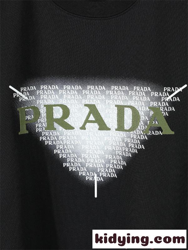 シンプル半袖 PRADA コピー Ｔシャツ ホワイト ブルー配色 プラダ 上品 カジュアル 夏コーデ 爽やか 夏向け 軽やか-3