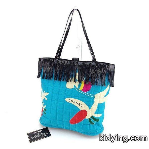 Chanel バッグ トートバッグ キルティング フリンジ付き ブルー ブラック系 レディース 中古 Bag :Y6699:ブランドデポTOKYO - 通販ショッピング-0