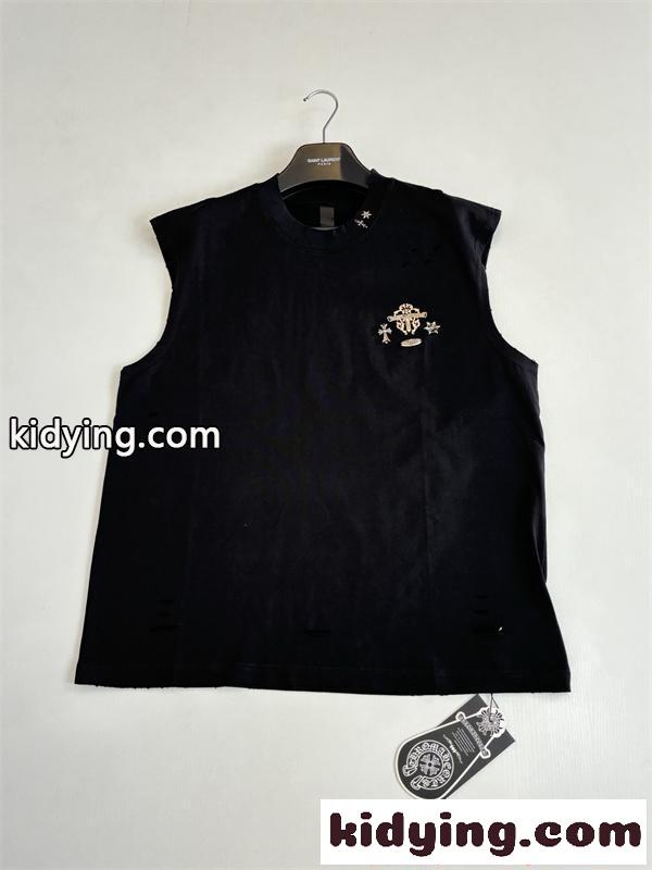 クロムハーツ メンズ ノースリーブTシャツ ブラック ホワイト 刺繍ロゴ入り Chrome Hearts コピー ノースリーブTシャツ カジュアル トップス-8