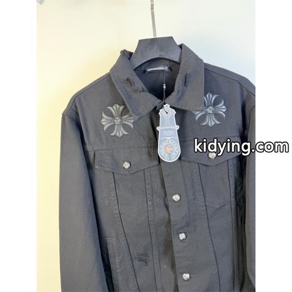 クロス刺繍 デニムジャケット ブラック 重厚 無骨 存在感 CHROME HEARTS クロムハーツ コピー-3