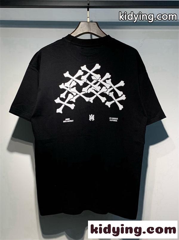 アミリ AMIRI コピー BONES STACKED Tシャツ メンズ 半袖 骨プリント ストリート ブラック ロゴT オーバーサイズ-3