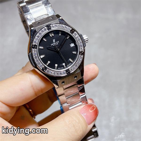 HUBLOT ブラックダイヤモンド装飾 シルバーブレス ユブロット コピー 時計 フェミニン 高品質 腕時計-0