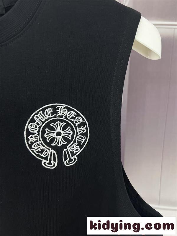 タンクトップ 激安 クロムハーツ コピー ブラック 刺繍デザイン クロスモチーフ ノースリーブ カジュアル CHROME HEARTS ストリート ゆったり シルエット 快適 夏 メンズ-4