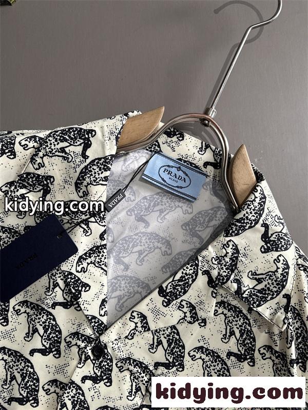 PRADA 豹柄 ファッション プラダ スーパーコピー 半袖シャツ ロゴ ポケット カジュアル 夏服 ストリート-3