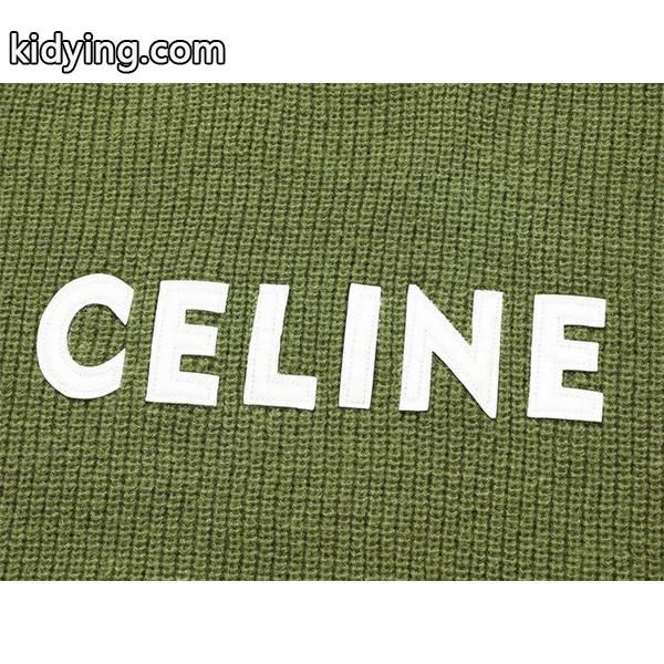セリーヌ CELINE スーパーコピー柔らかな風合いが魅力の カーキ ロゴ刺繍 クルーネック ニット セーター-2
