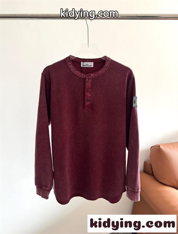 STONE ISLAND ストーンアイランド コピー 2026新作 ロンT 長袖Tシャツ ヘンリーネック 無地 カットソー-5