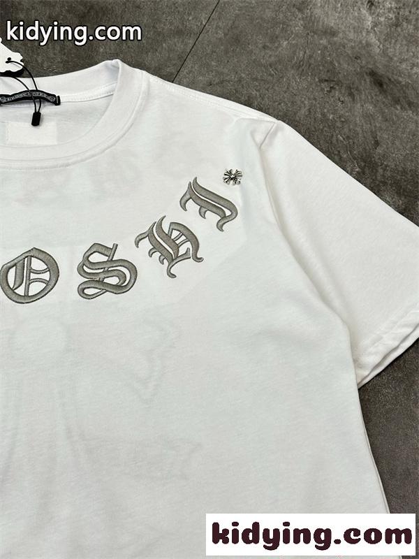 クロムハーツ コピー 半袖 Tシャツ メンズ ワイドフィット 刺繍デザイン クロスモチーフ ゴシック文字 バックプリント フロントロゴ オーバーサイズ カジュアル ストリート ホワイト 春夏-2