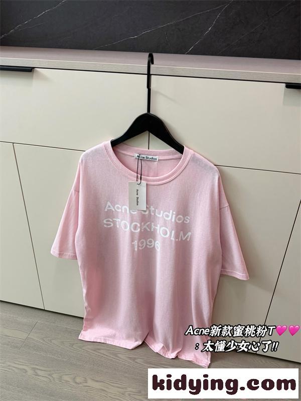 アクネストゥディオズ コピー プリント Acne Tシャツ ピンク 半袖 シンプル カジュアル 柔らか-5