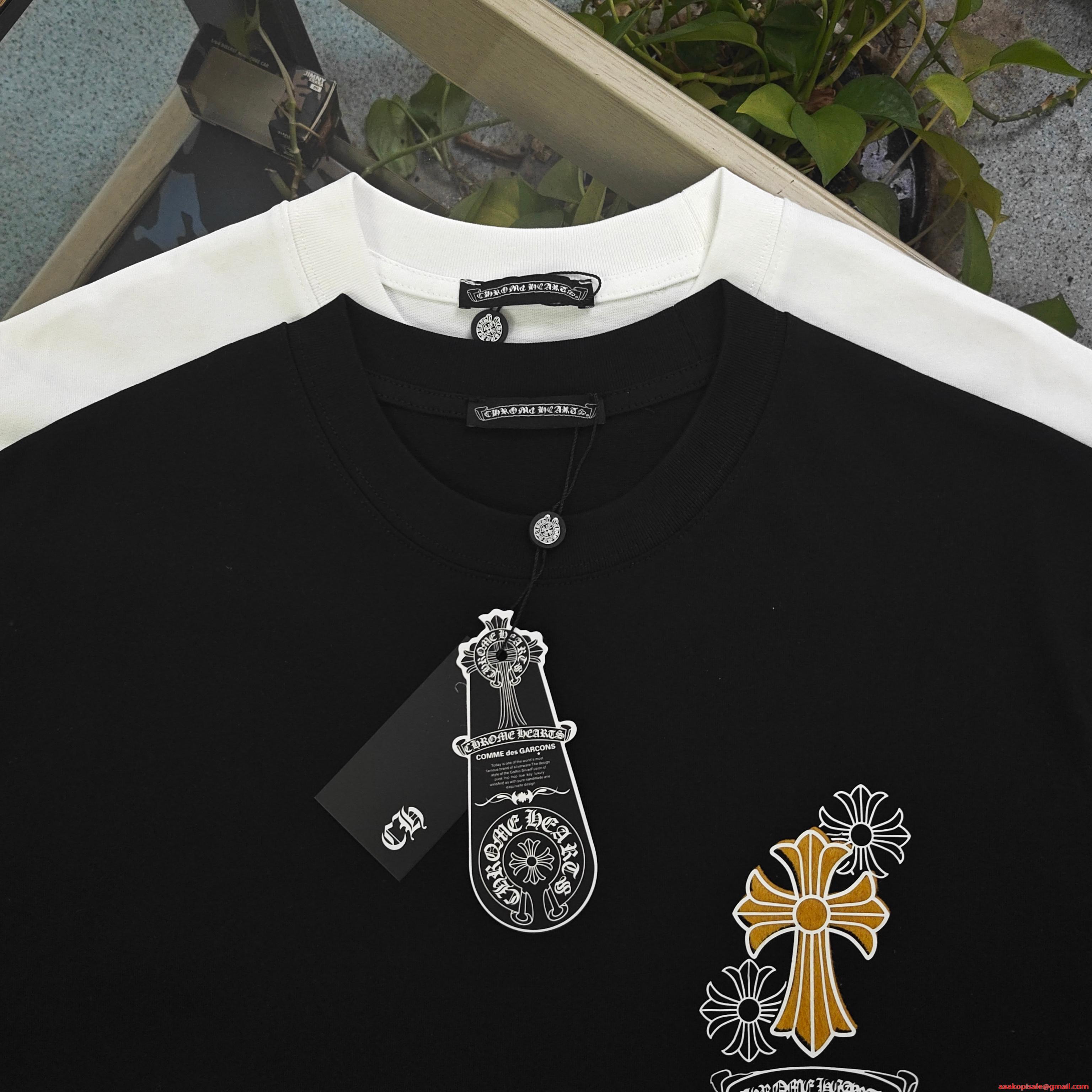 クロムハーツ コピー 半袖Tシャツ Chrome Hearts クロスフラワー ロゴプリント ホワイト ブラック バックデザイン クルーネック カジュアル ストリート-7