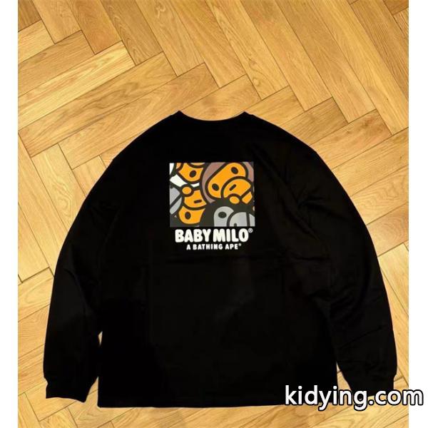ホワイト × ブラック プリント 長袖 T シャツ ベイプ BAPE コピー 秋冬ストリート可愛らしい-4